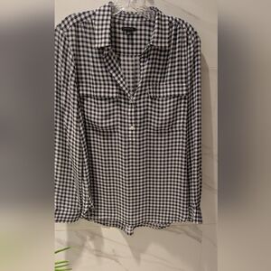 Ann Taylor Long Sleeved Gingham Popover Camp Shirt